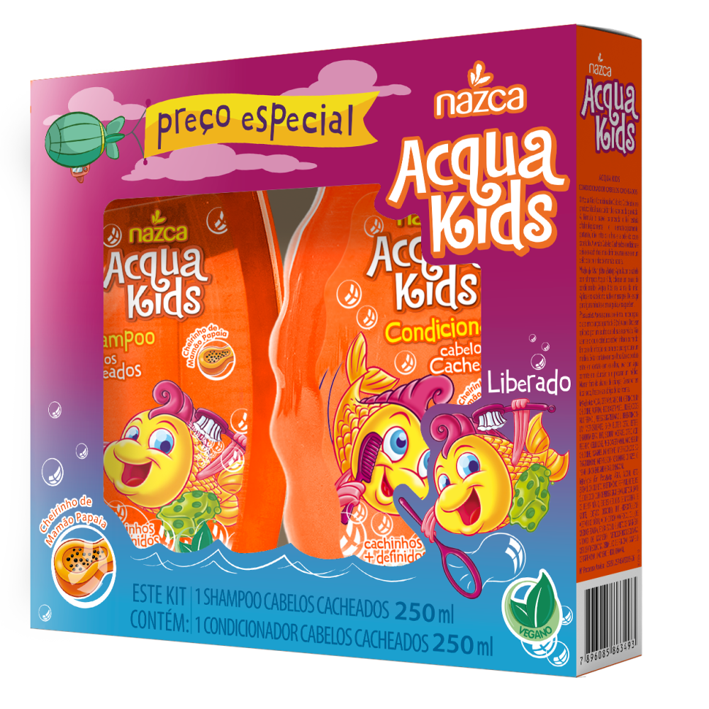 Kit Shampoo + Condicionador Acqua Kids Cabelos Cacheados 250ml