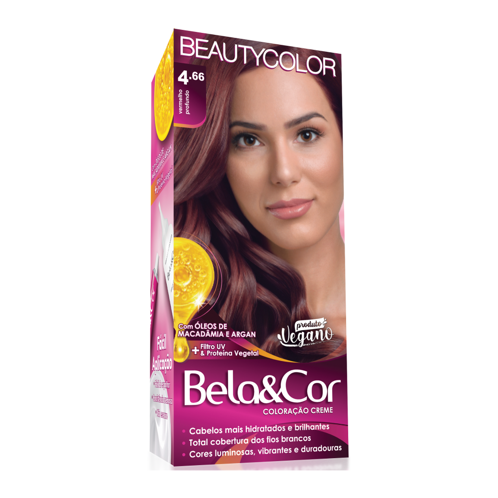 Coloração Permanente Beauty Color Bela&Cor Vermelho Profundo 4.66