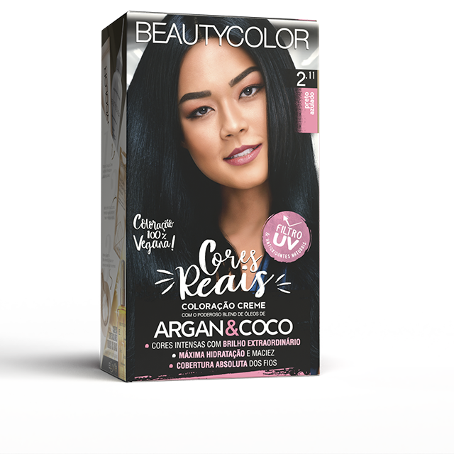 Coloração Creme Beauty Color Cores Reais Preto Azulado 2.11
