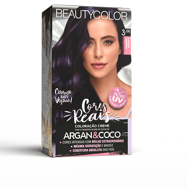 Coloração Creme Beauty Color Cores Reais Castanho Púrpura 3.66
