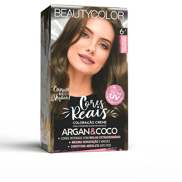 Coloração Creme Beauty Color Cores Reais Louro Escuro Acinzentado 6.1