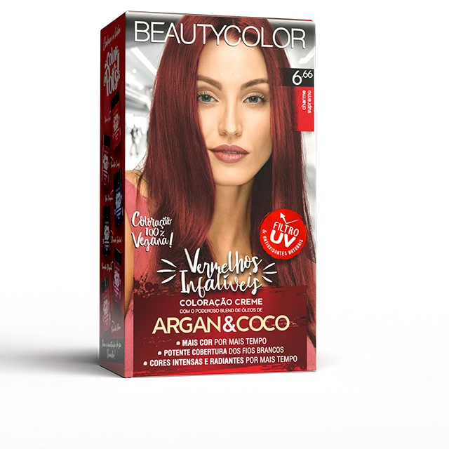Coloração Creme Beauty Color Vermelhos Infalíveis Vermelho Intenso 6.66
