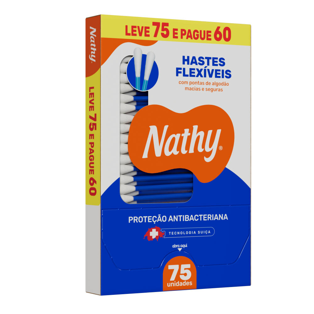 Hastes Flexiveis Com Pontas de Algodão Nathy Com 75 Unidades