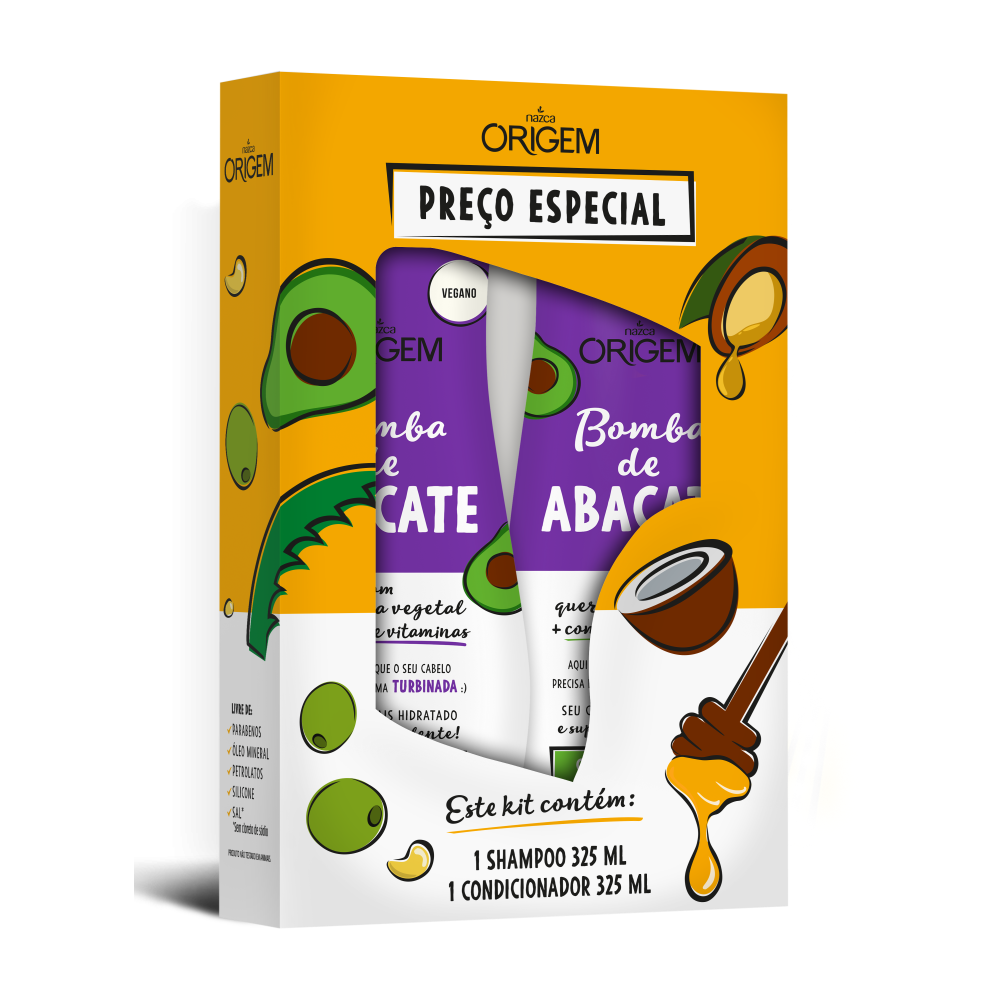 Kit Shampoo 325ml + Condicionador 180ml Origem Abacate
