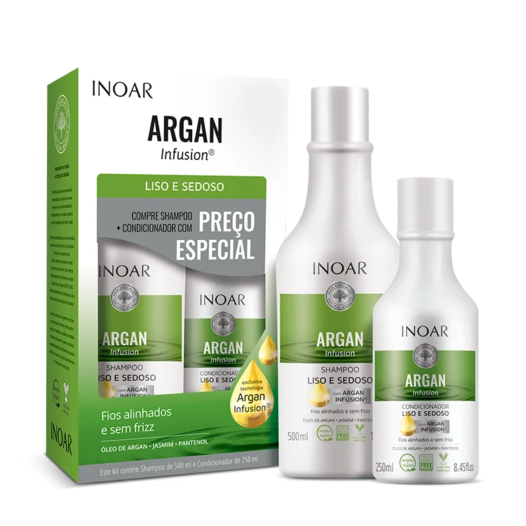 Kit Shampoo + Condicionador Inoar Argan Liso Sedoso 500ml + 250ml