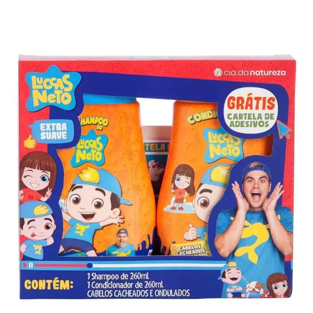 Combo Luccas Neto Shampoo + Condicionador Cabelos Ondulados e Cacheados, Grátis Adesivo