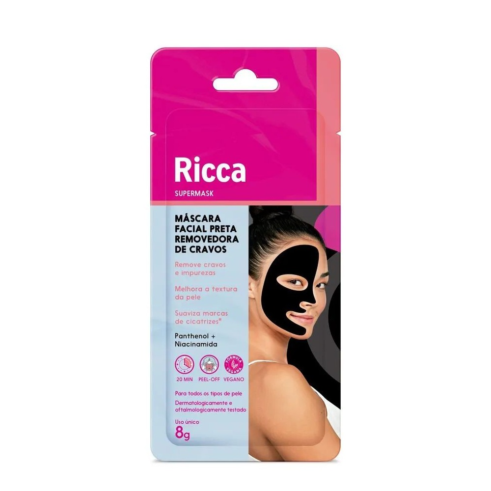 Máscara Facial Ricca Belliz 8g Para Limpeza da Pele Preta Ref. 3747