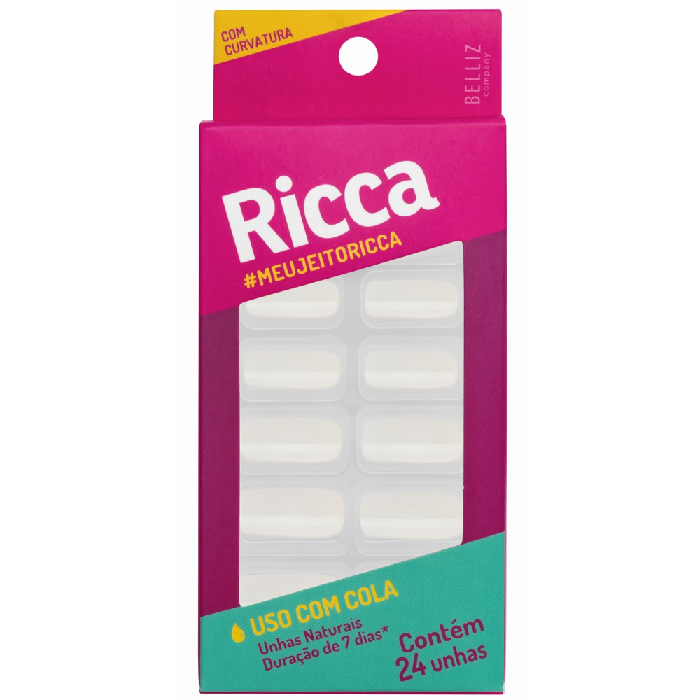 Unhas Postiças Ricca Belliz Com 24 Unidades Natural Com Curva Ref. 1337