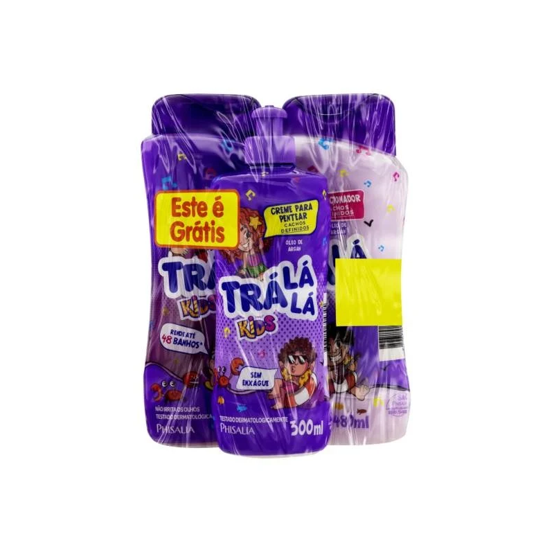Kit Kids Tra Lá Lá Shampoo 480ml + Condicionador 480ml + Creme de Pentear 300ml Cachos Definidos