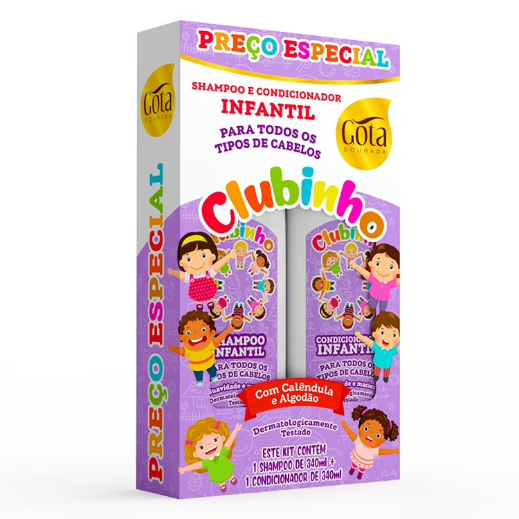 Kit Shampoo 340ml + Condicionador 340ml Gota Dourada Clubinho Infantil Todos Os Tipos De Cabelos