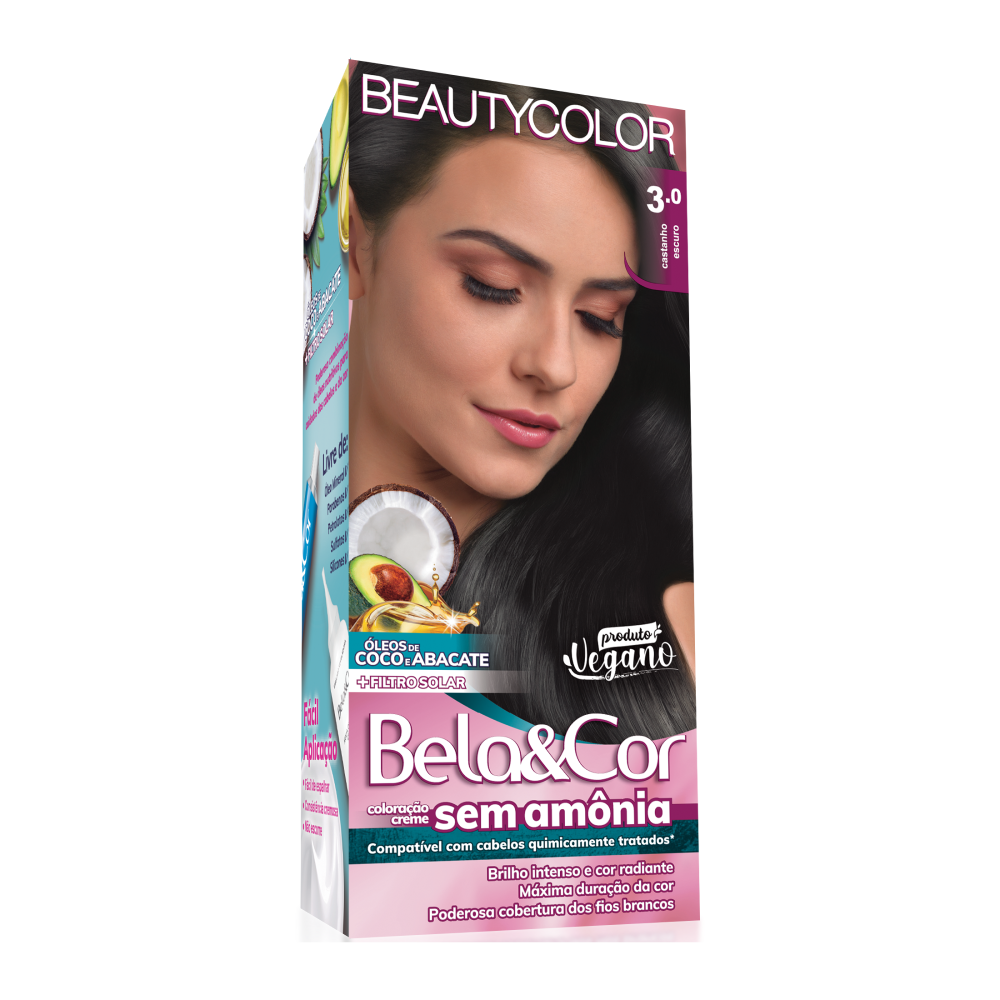 Coloração Tonalizante Beauty Color Bela&Cor Sem Amônia Castanho Escuro 3.0