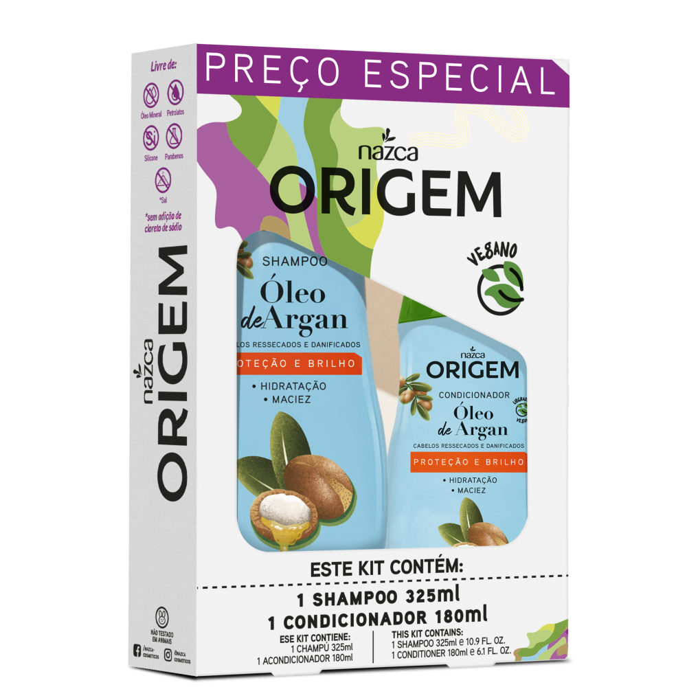Kit Shampoo 325ml + Condicionador 180ml Origem Óleo De Argan