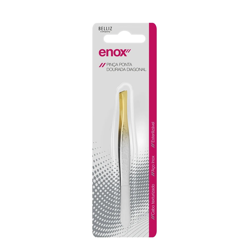 Pinça Enox Belliz Ponta Diagonal Dourada Ref. 1707.