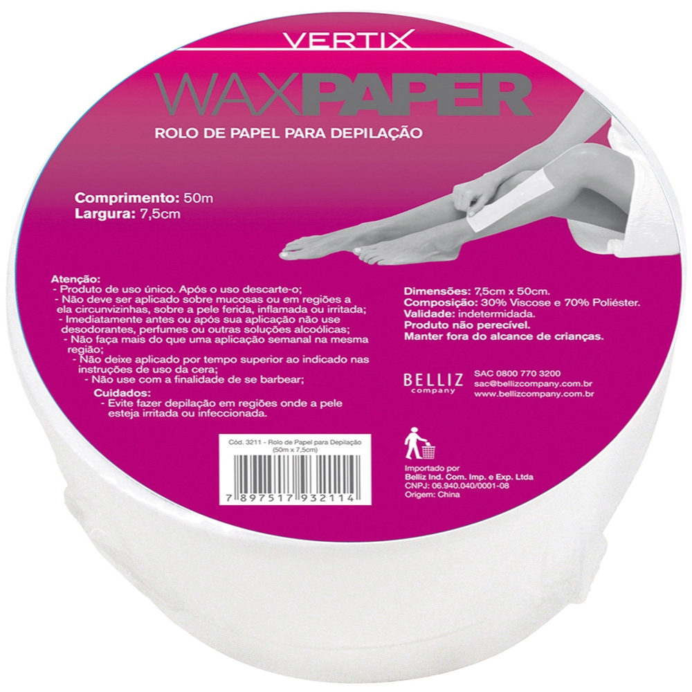 Papel de Depilação Vertix Belliz 50m Rolo Ref. 3211