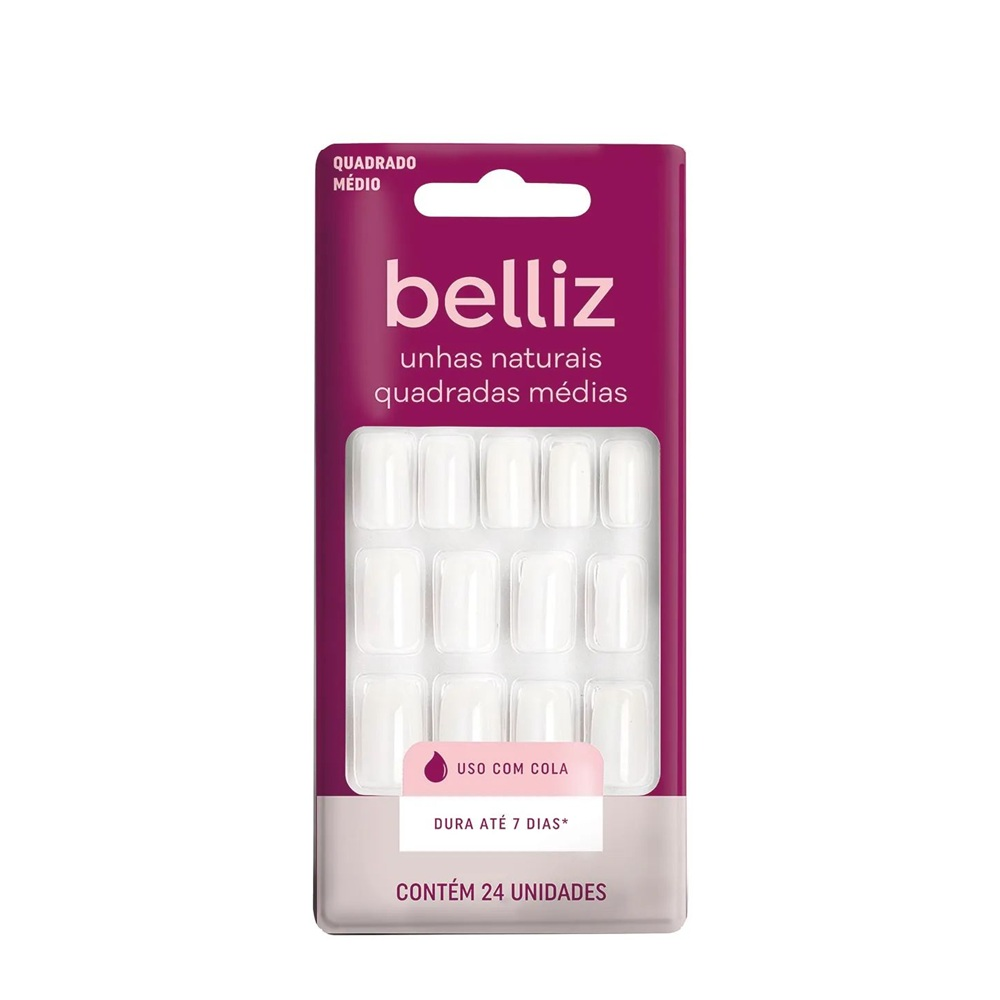 Unhas Postiças Belliz Com 24 Unidades Natural Quadrada Média Ref. 1201
