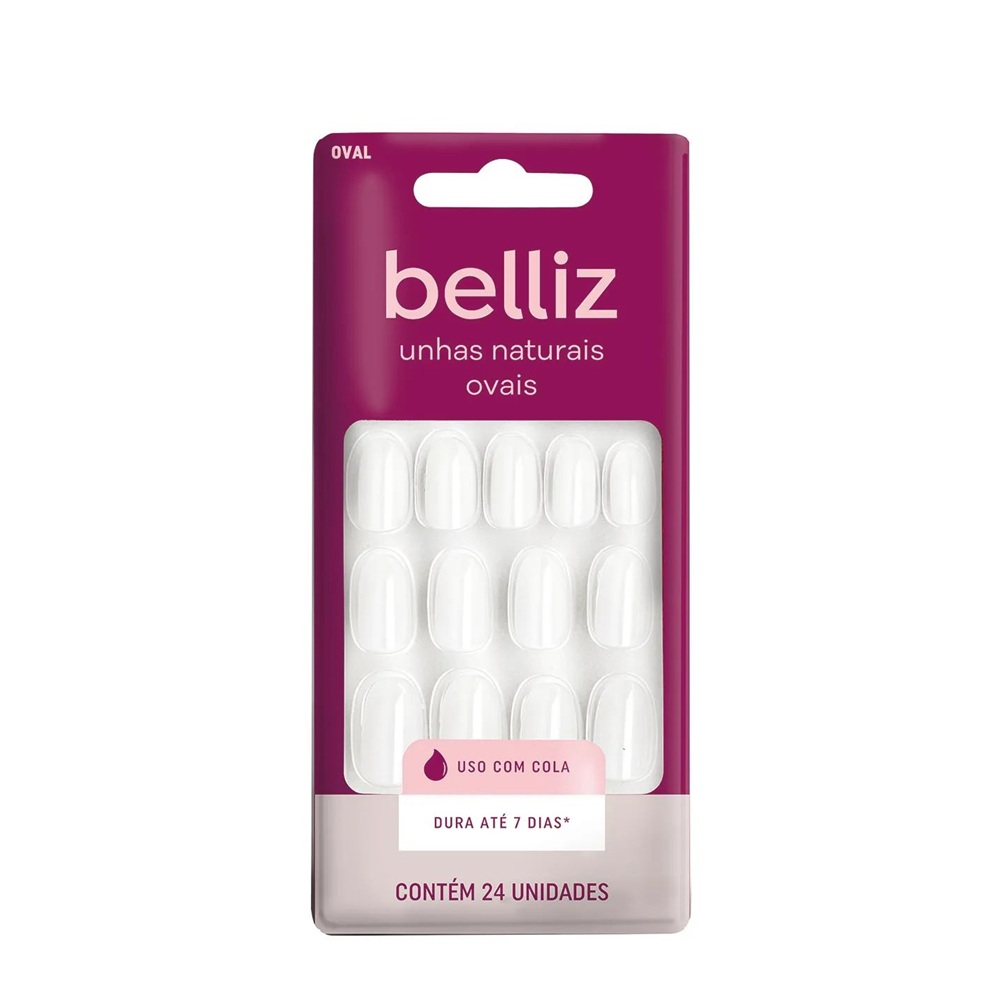 Unhas Postiças Belliz Com 24 Unidades Natural Oval Ref. 1203