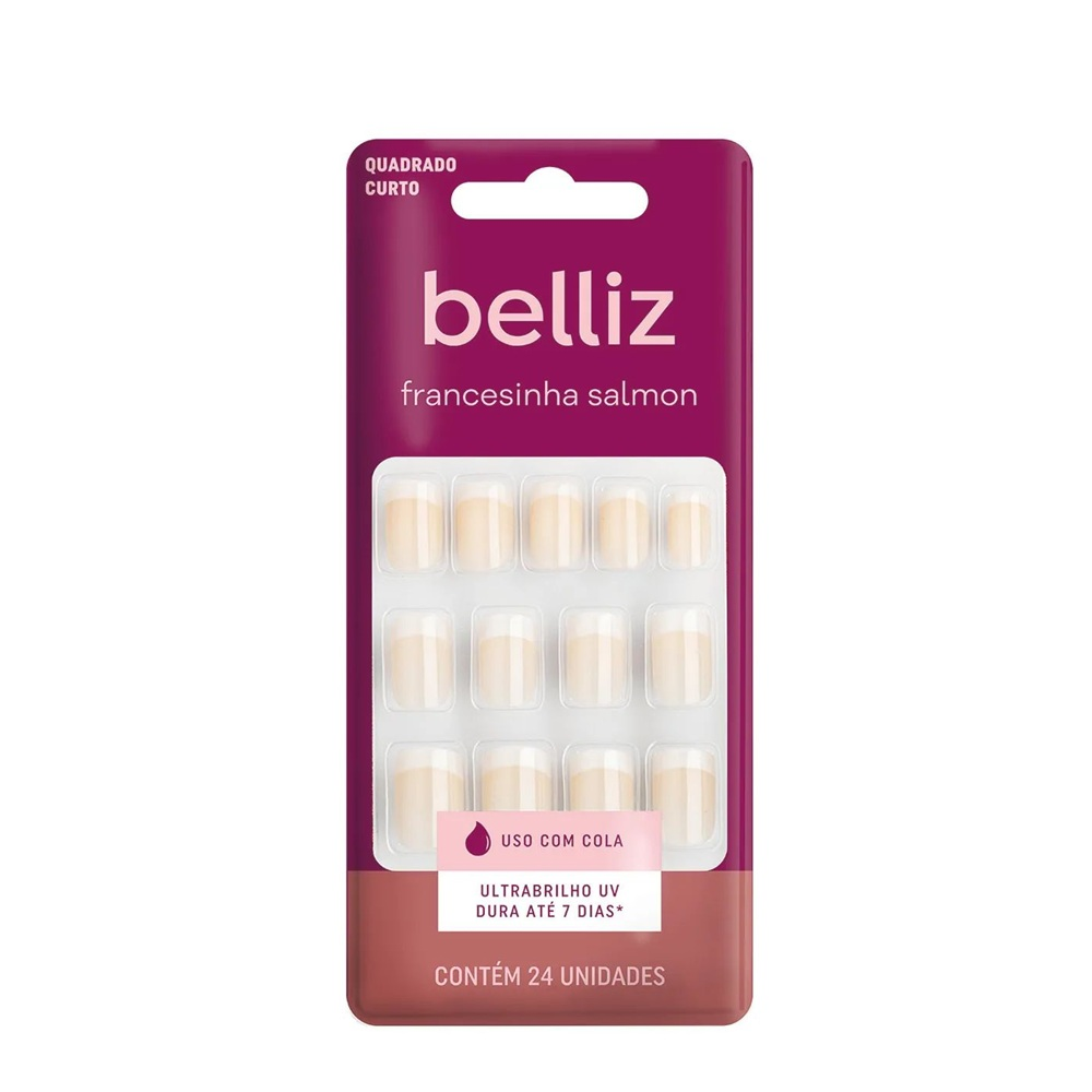 Unhas Postiças Belliz Com 24 Unidades Francesinha Salmon Ref. 1205