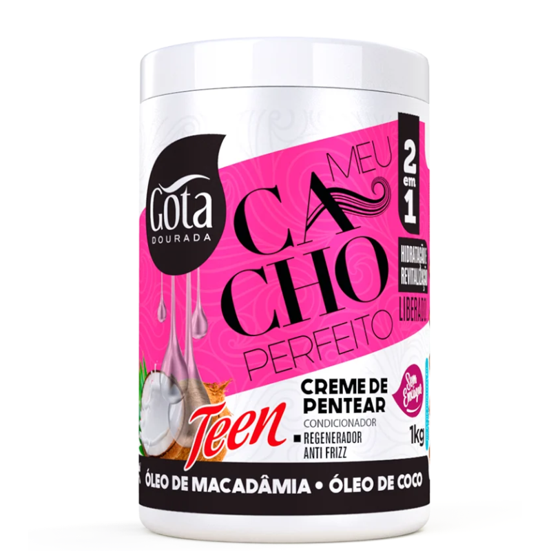Creme Para Pentear Gota Dourada Teen Óleo De Macadamia E Óleo De Coco 1Kg