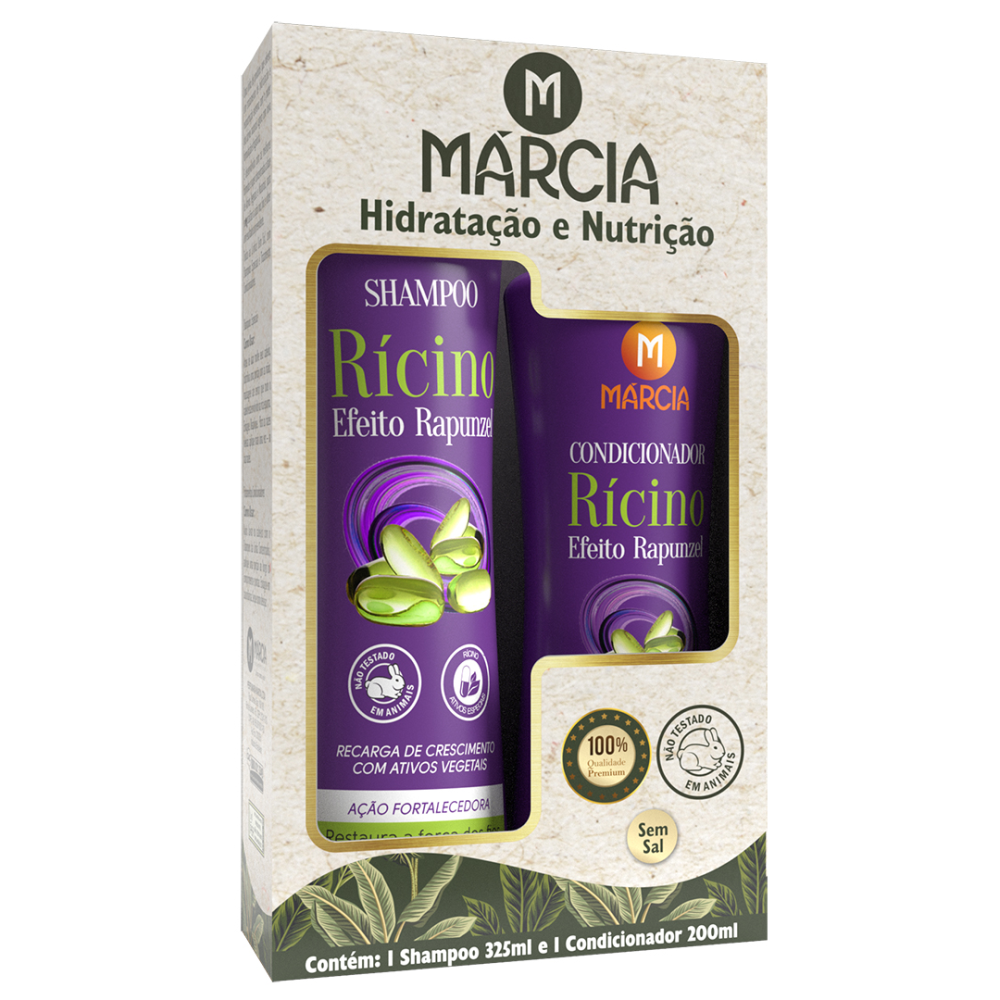 Kit Shampoo 325ml + Condicionador 200ml Márcia Efeito Rapunzel Óleo De Ricino