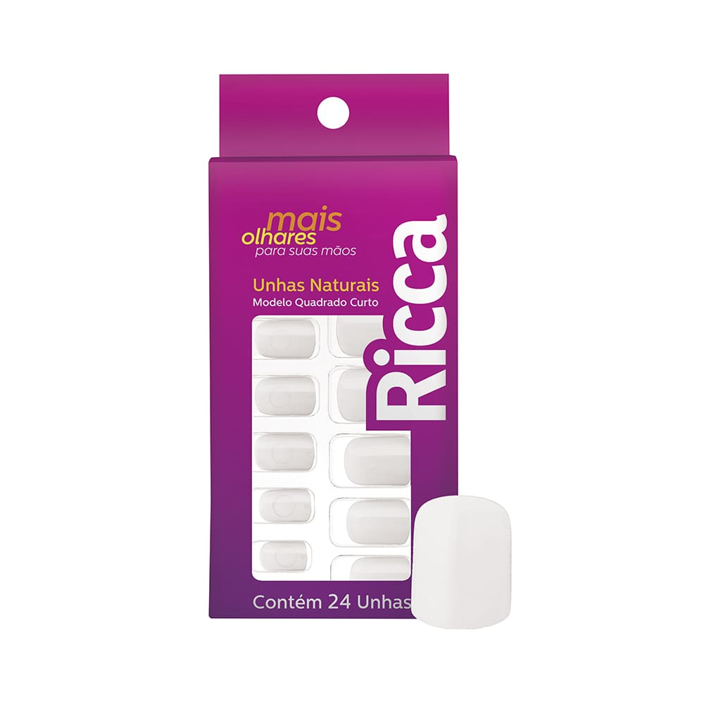 Unhas Postiças Ricca Belliz Com 24 Unidades Natural Quadrada Curta Ref. 1336