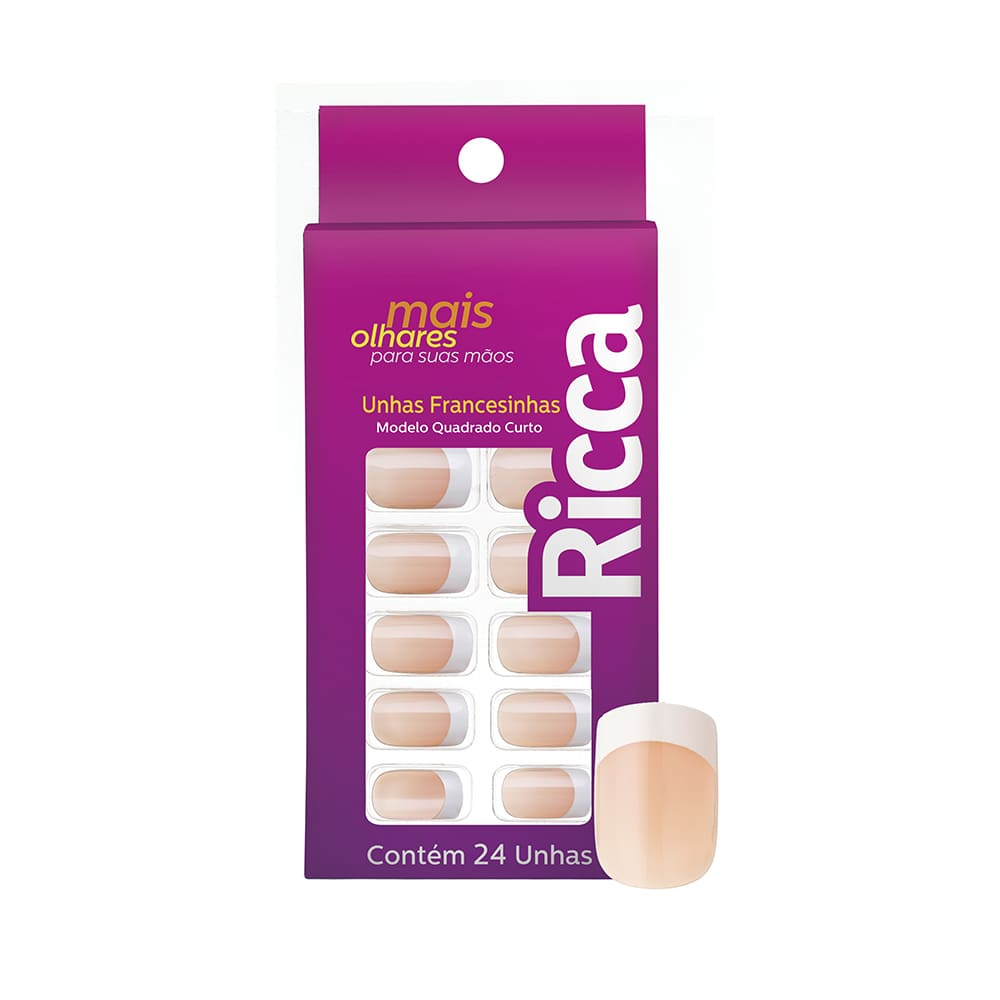 Unhas Postiças Ricca Belliz Com 24 Unidades Francesinha Rosa Ref. 1338
