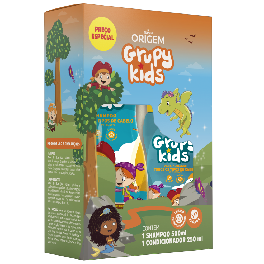 Kit Shampoo 500ml + Condicionador 250ml Origem Grupy Kids Xô Embaraço