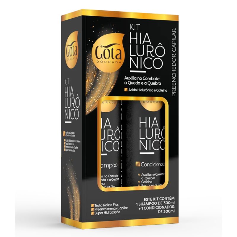Kit Shampoo 300ml + Condicionador 300ml Gota Dourada Hialurônico