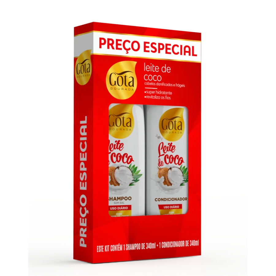 Kit Shampoo 340ml + Condicionador 340ml Gota Dourada Leite De Coco