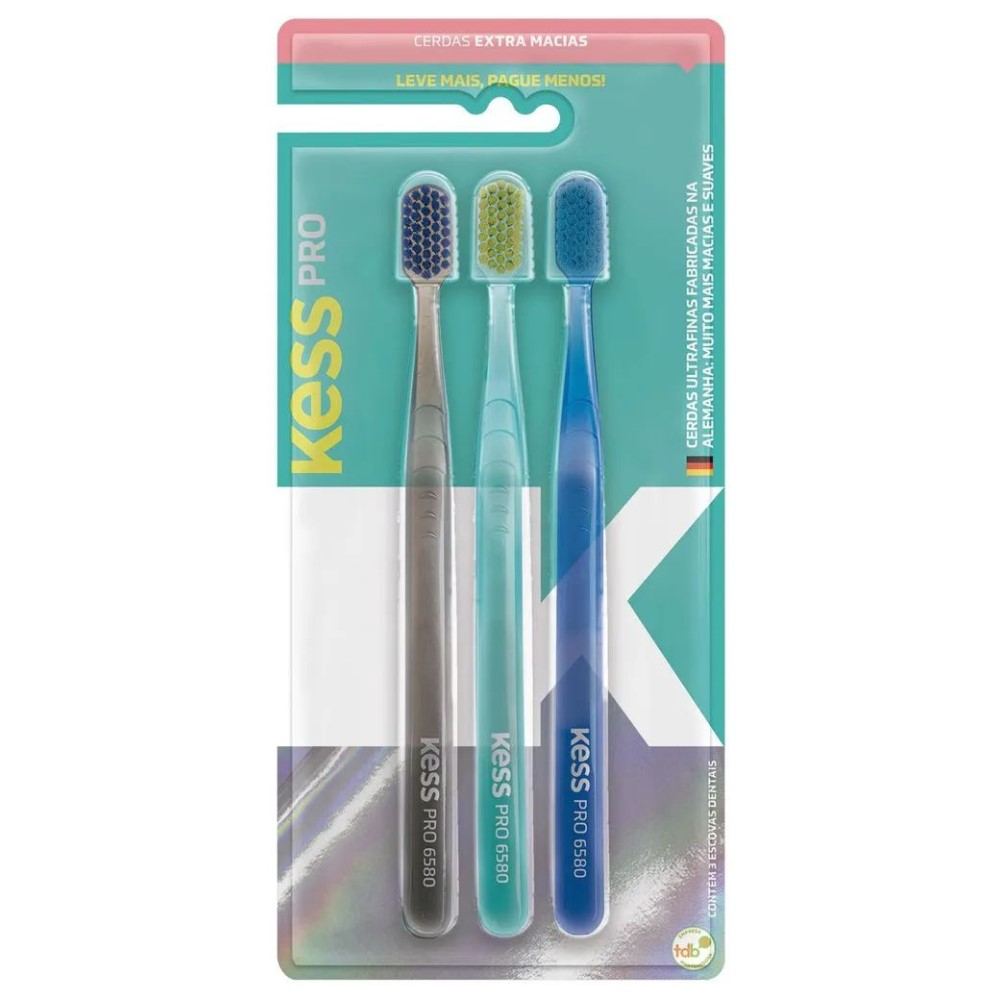 Escova Dental Kess Belliz Extra Macia Com 3 Unidades Pro Ref. 2109.