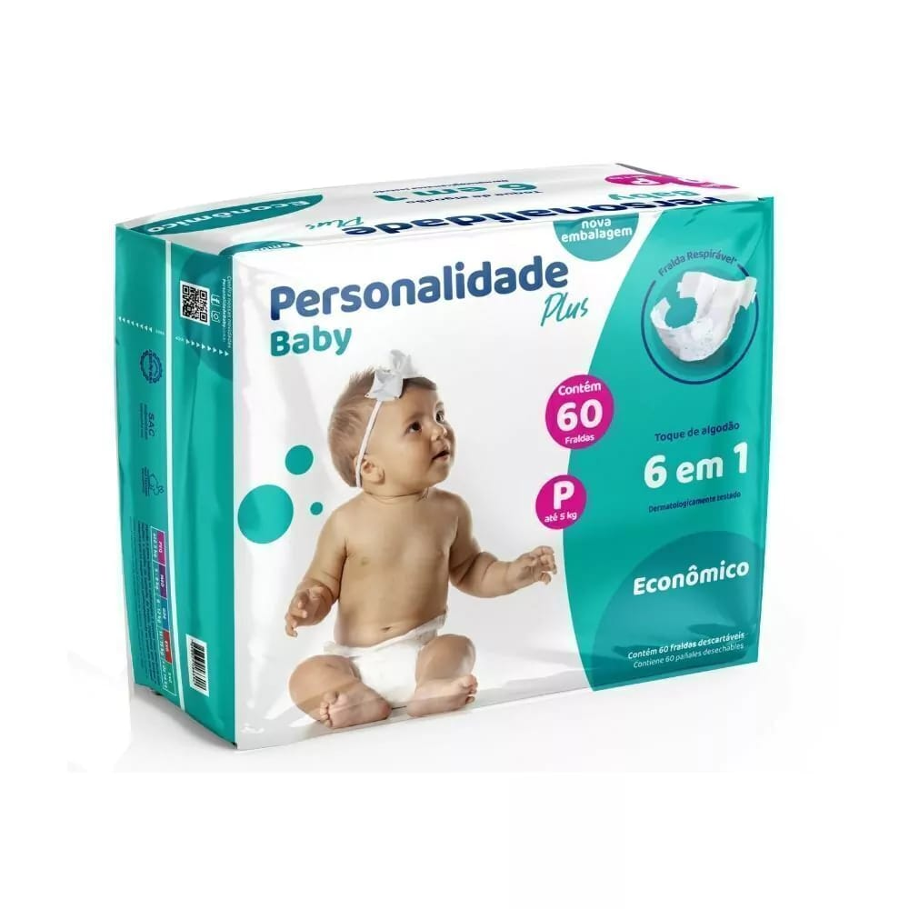 Fralda Personalidade Baby Plus Economica Pequena Com 60 Unidades
