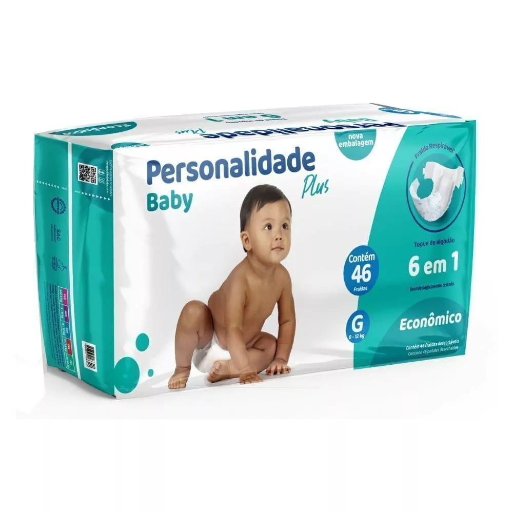 Fralda Personalidade Baby Plus Economica Grande Com 46 Unidades