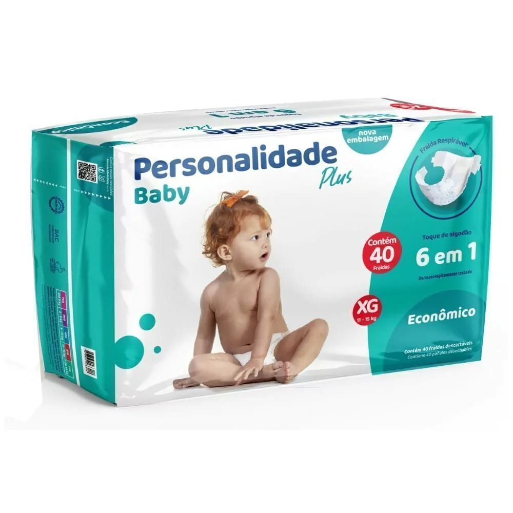 Fralda Personalidade Baby Plus Economica Extra Grande Com 40 Unidades