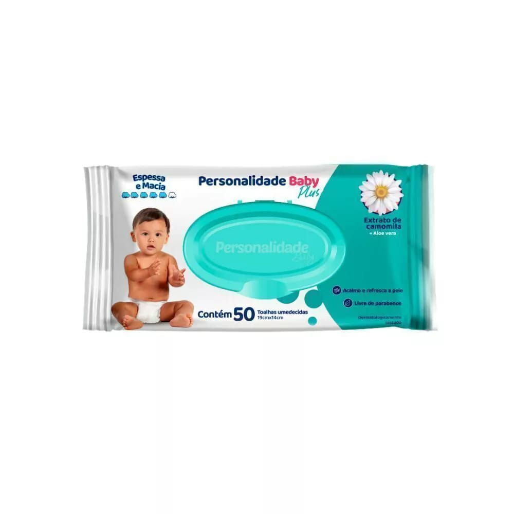 Toalha Umedecida Personalidade Baby Plus Com 50 Unidades