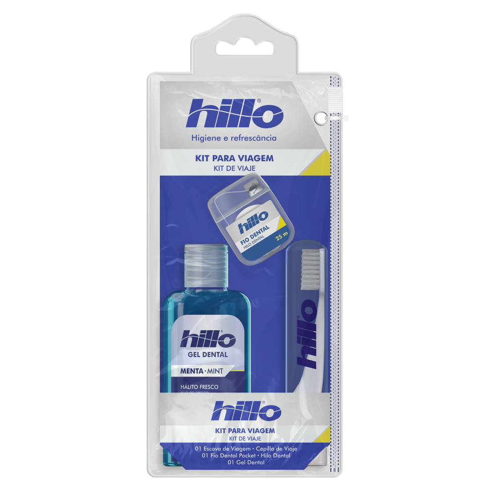 Kit Para Viagem Hillo Com Creme Dental + Escova Macia + Fio Dental Pocket