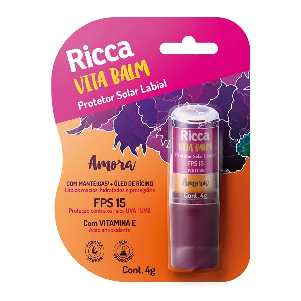 Hidratante Labial Ricca Belliz 4g Amora FPS15 Ref. 3790