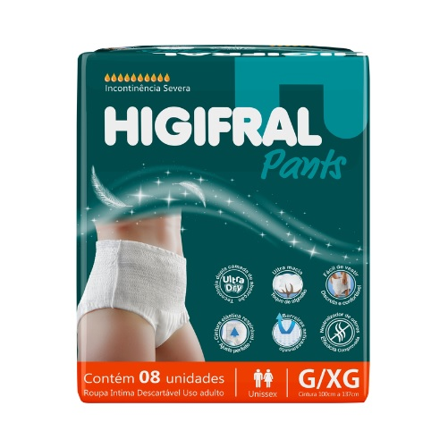 Fralda Roupa Intima Descartável Higifral Pants Grande-Extra Grande Com 8 Unidades