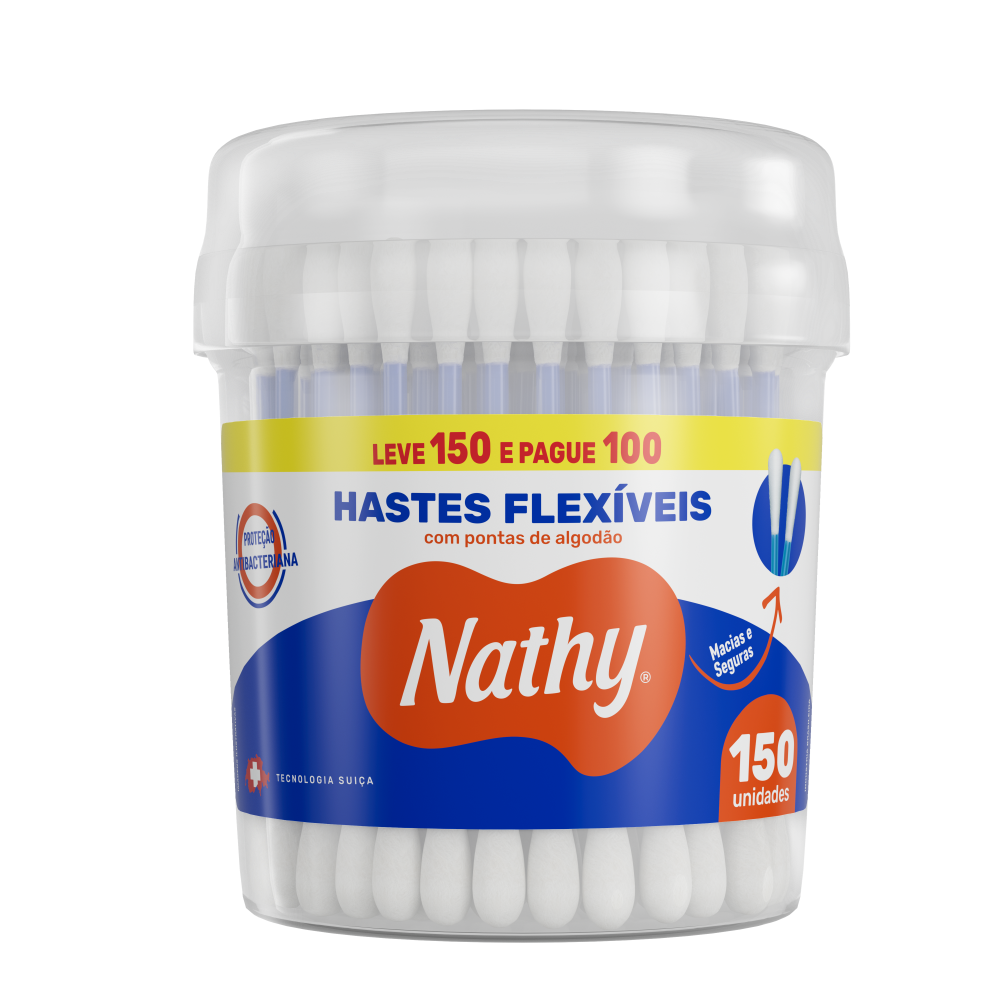 Hastes Flexiveis Com Pontas de Algodão Nathy Pote Com 150 Unidades