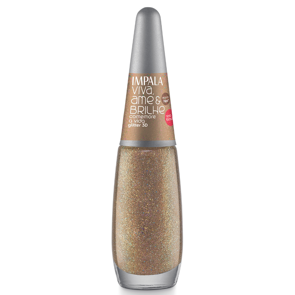 Esmalte Impala Viva, Ame & Brilhe Glitter 3D Comemore a Vida Ref. 523