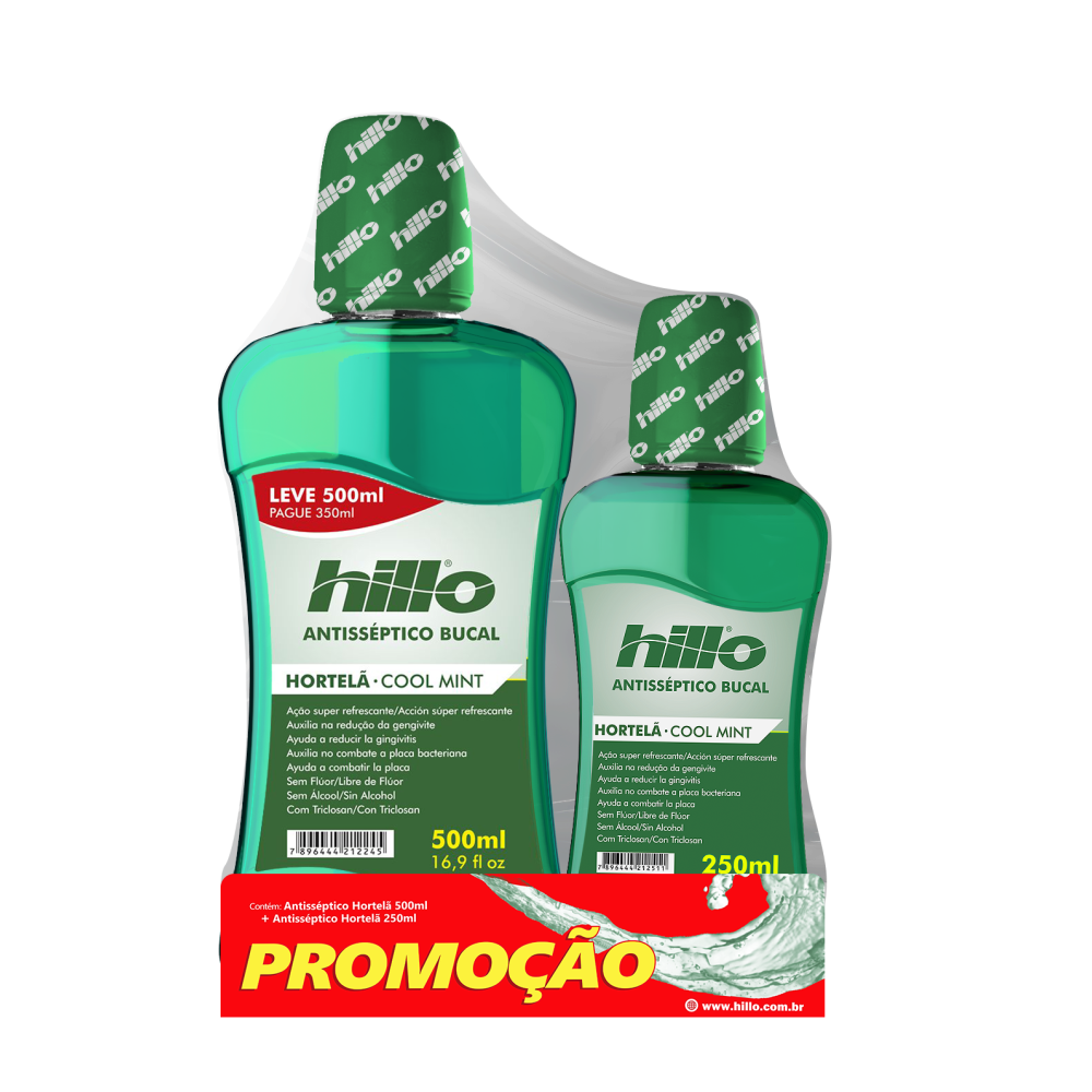 Pack Antisséptico Hillo Hortelã 500ml + Antisséptico Hillo Hortelã 250ml