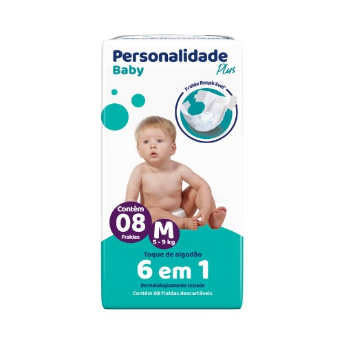 Fralda Personalidade Baby Plus Regular Media Com 8 Unidades