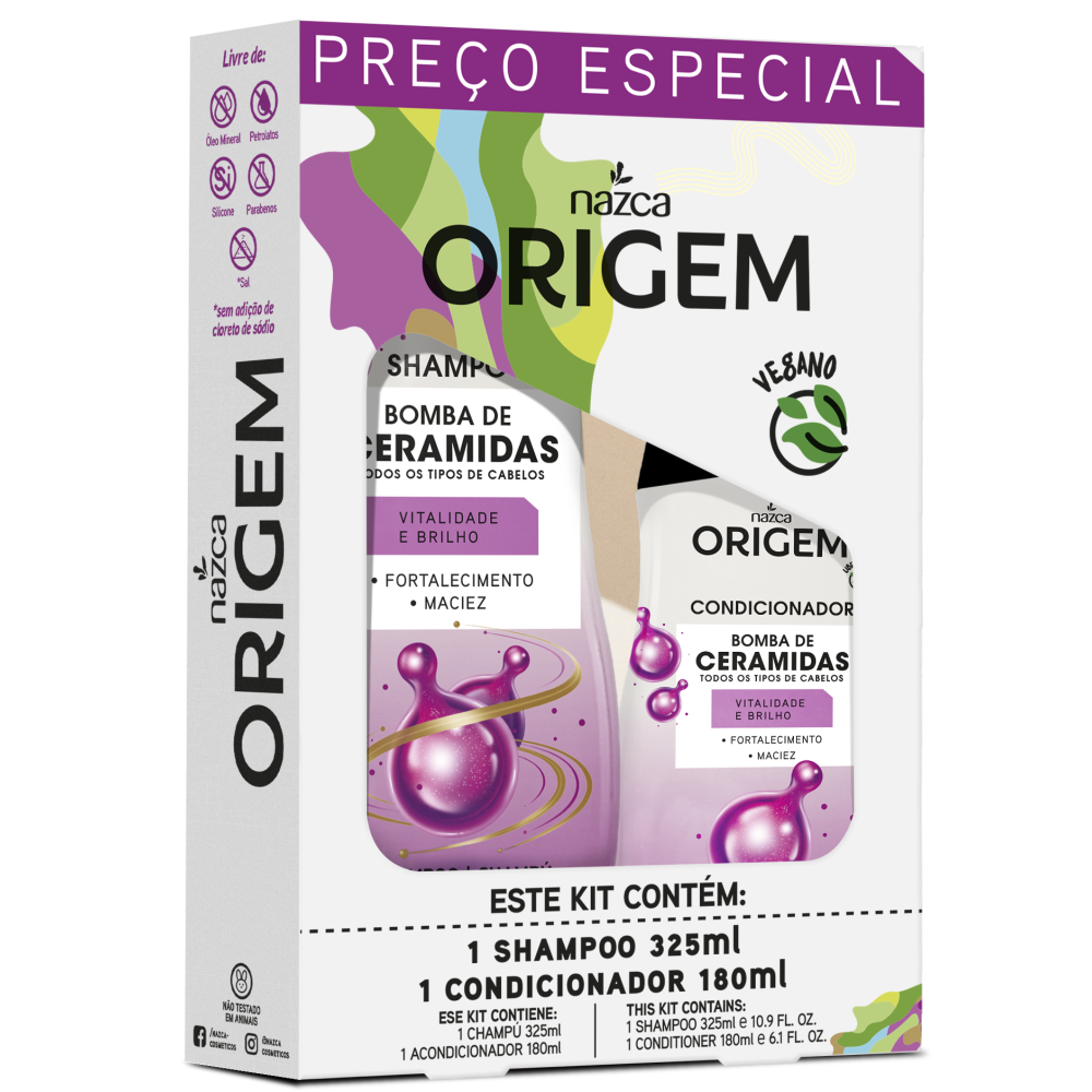Kit Nazca Origem Shampoo + Condicionador Bomba de Ceramidas 325ml + 180ml