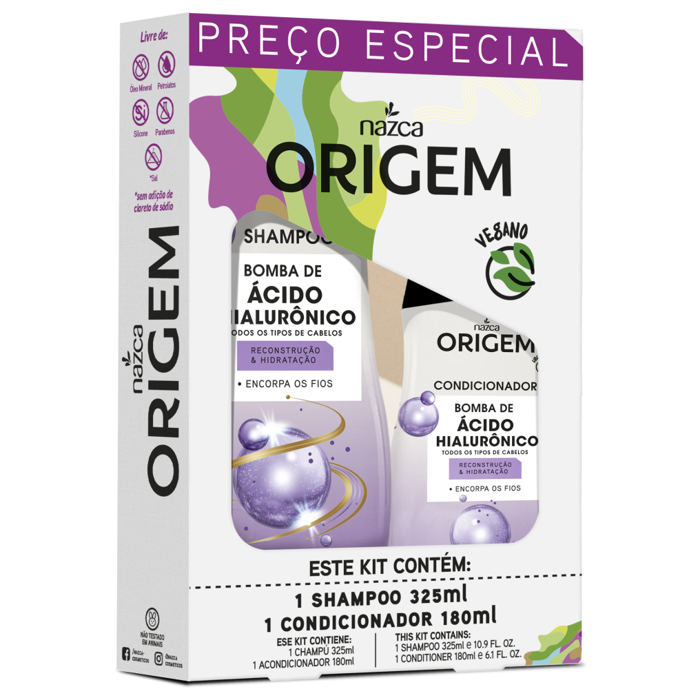 Kit Nazca Origem Shampoo + Condicionador Ácido Hialurônico 325ml + 180ml