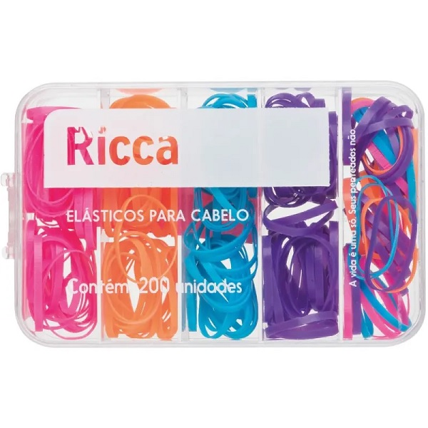 Elástico Capilar Ricca Belliz Com 200 Unidades Com Case Coloridos Ref. 3345
