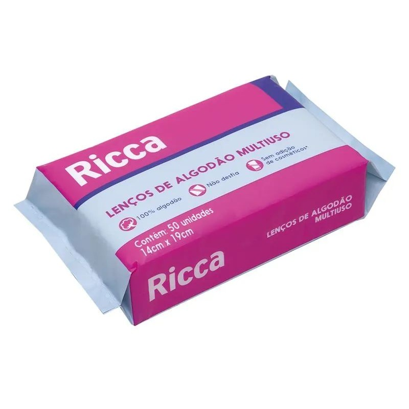 Lenço Ricca Belliz Com 50 Unidades De Algodão Multiuso Ref. 334