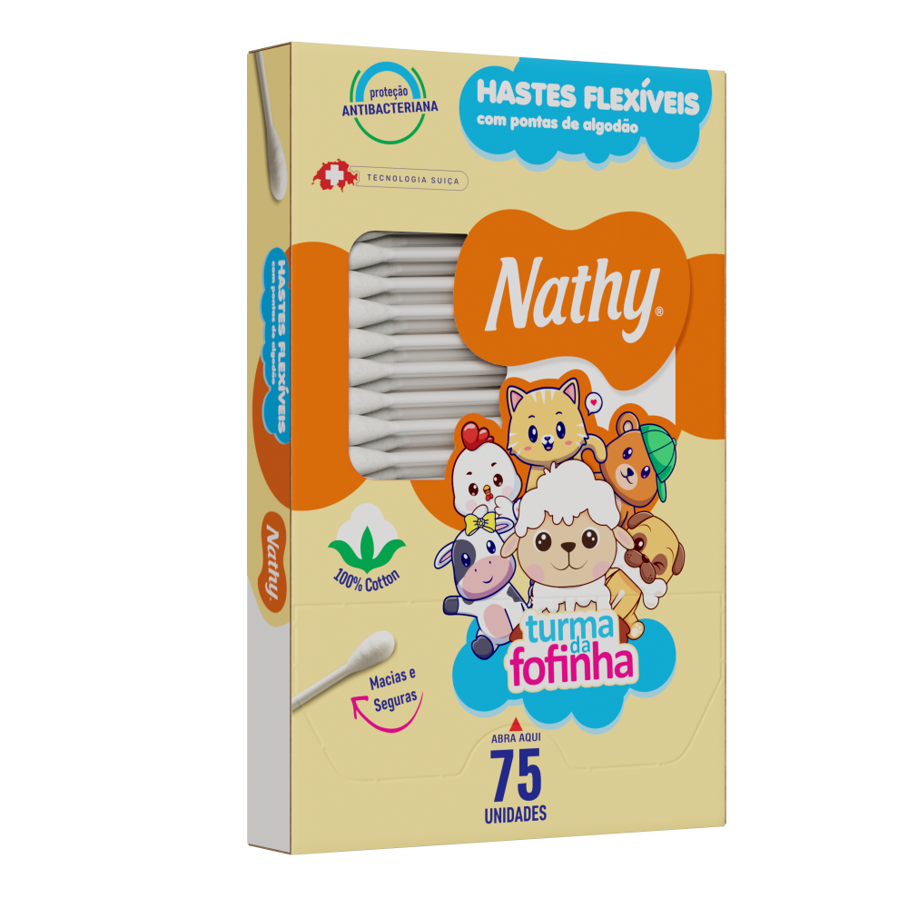 Hastes Flexiveis Com Pontas de Algodão Nathy Baby Com 75 Unidades