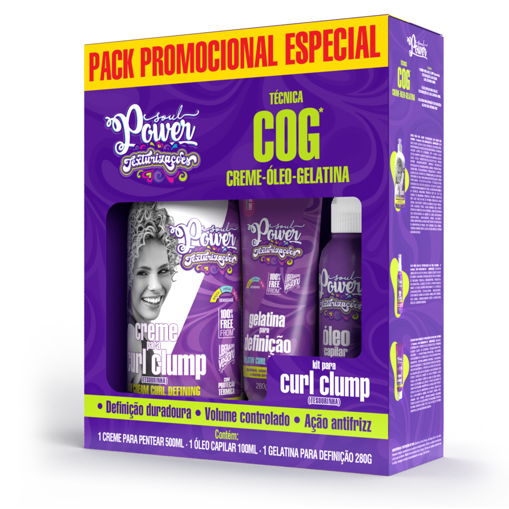 Pack Promocional Técnica Cog Soul Power Creme Para Pentear 500ml + Óleo Capilar 100ml + Gelatina Curl Clump 280G