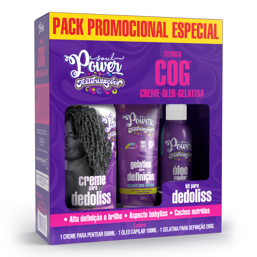 Pack Promocional Técnica Cog Soul Power Creme Para Pentear 500ml + Óleo Capilar 100ml + Gelatina Dedoliss High 280G