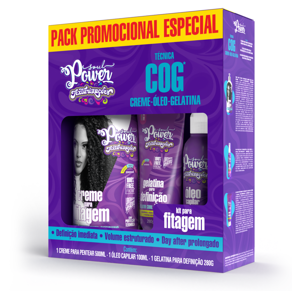 Pack Promocional Técnica Cog Soul Power Creme Para Pentear 500ml + Óleo Capilar 100ml + Gelatina Fitagem Text Med 280G