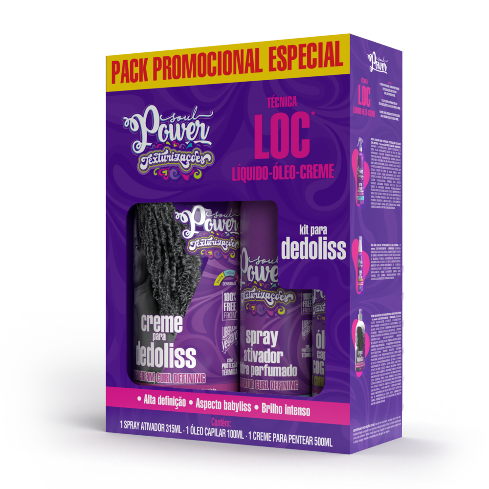 Pack Promocional Técnica Loc Soul Power Creme Para Pentear 500ml + Óleo Capilar 100ml + Spray Dedoliss 315ml