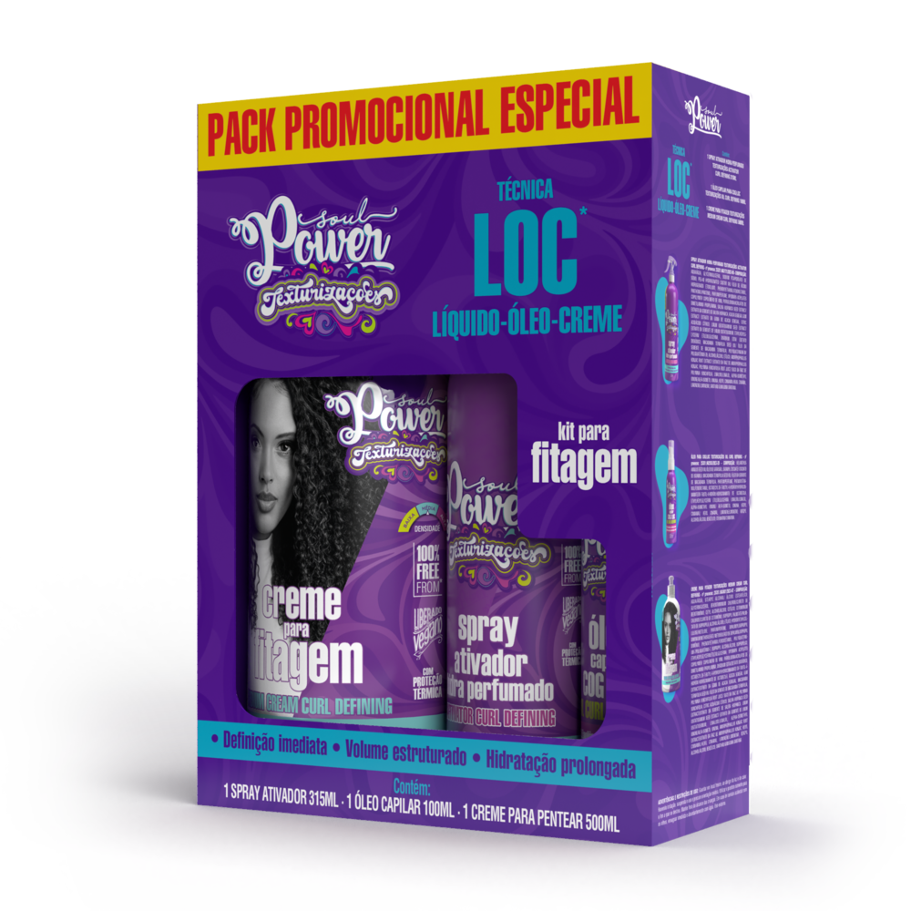 Pack Promocional Técnica Loc Soul Power Creme Para Pentear 500ml + Óleo Capilar 100ml + Spray Fitagem Text Med 315ml